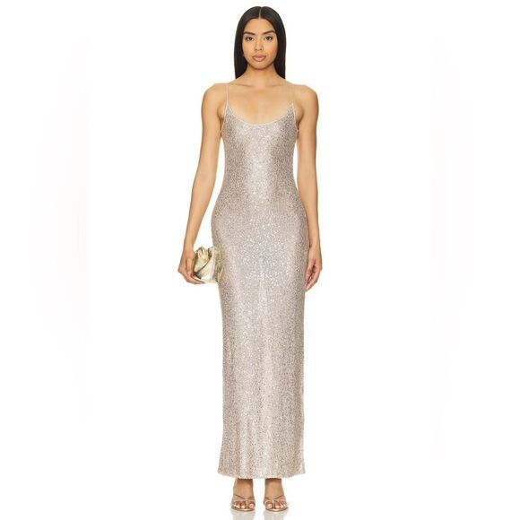 Lovers + Friends ROSSA MAXI DRESS in champagne size xs NWT - Picture 1 of 6